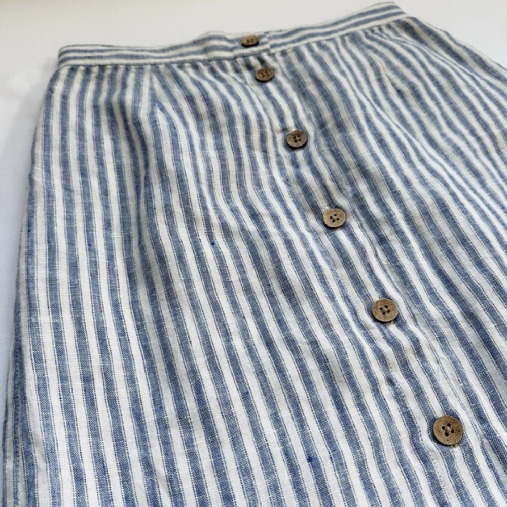 Faherty Linen Striped Midi Skirt Blue White Size M